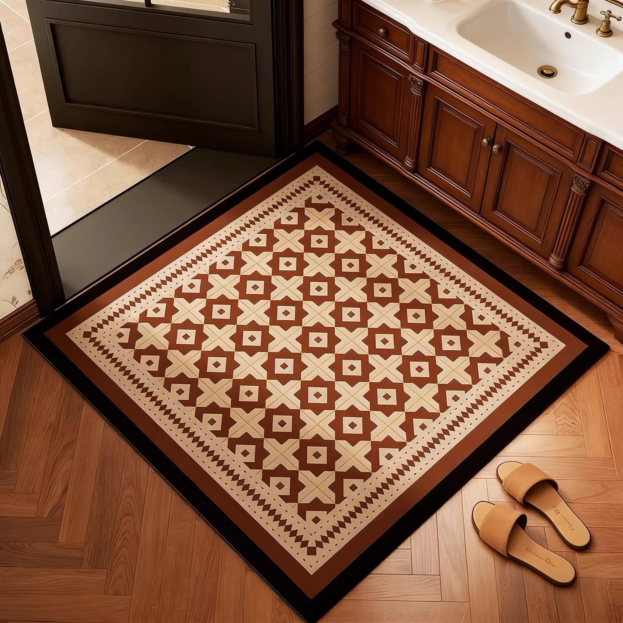 

Doorway Floor Mat Non-slip Stain-resistant Durable Rug Vintage Geometric Pattern Square Carpet Household Decorative Foot Mats 40x40cm