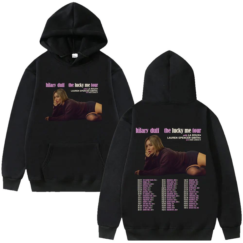

Hilary Duff The Lucky Me Tour Hoodies 2026 New High Street Pullovers Men Women Pop Music Fashion Oversized Graphic Sweatshirts XS чёрный