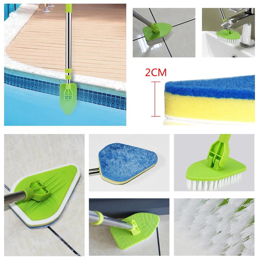 Extendable Bathroom Mop Set 3 in 1 Multifunctional Tile Cleaning Kit 180° Rotatable Triangle Cleaning Mop for Floor Cleaner Tool