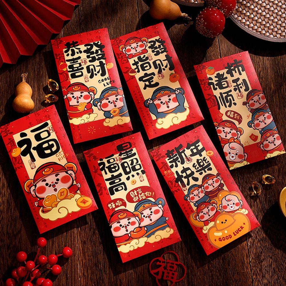 6pcs Chinese Style 2025 New Year Money Pocket Traditional Red Packets Celebration Party