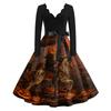 Women's Vintage V-Neck Long Sleeve Casual Halloween Print Dress