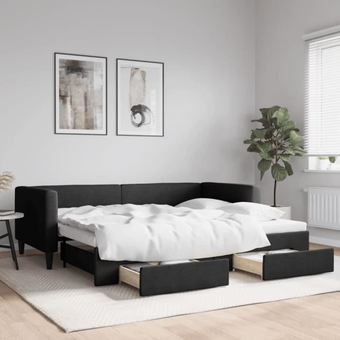 VidaXL Daybed with Trundle and Drawers Black 90x190 Cm Fabric 3196626