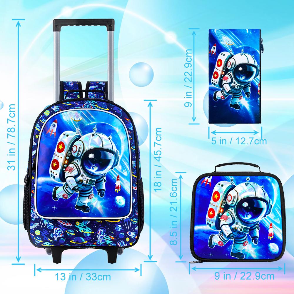 Rollender Rucksack für Jungen, Kinder Schultasche mit Rollen und Lunchtasche, Schultasche auf Rädern für Kinder