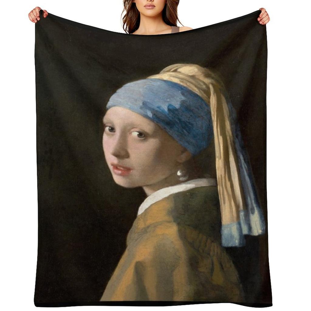 Girl with a Pearl Earring Throw Blanket Furry Soft Plush Plaid Thin funny gift Blankets