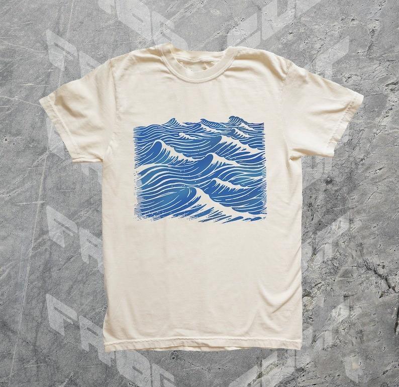

Vintage Ocean Sea Shirt 90s Screen Print Waves Style Graphic Full Size S3XL Unisex T-Shirt L
