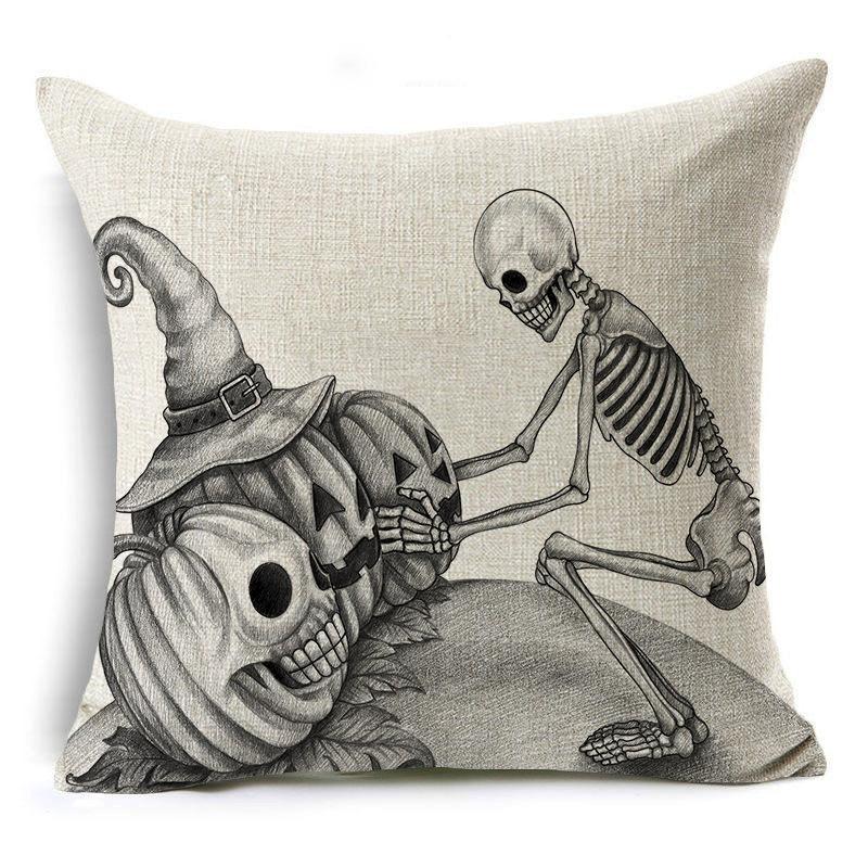 Halloween Skeleton Linen Pillow Cover Festive Home Decor Pillow Cushion Cover