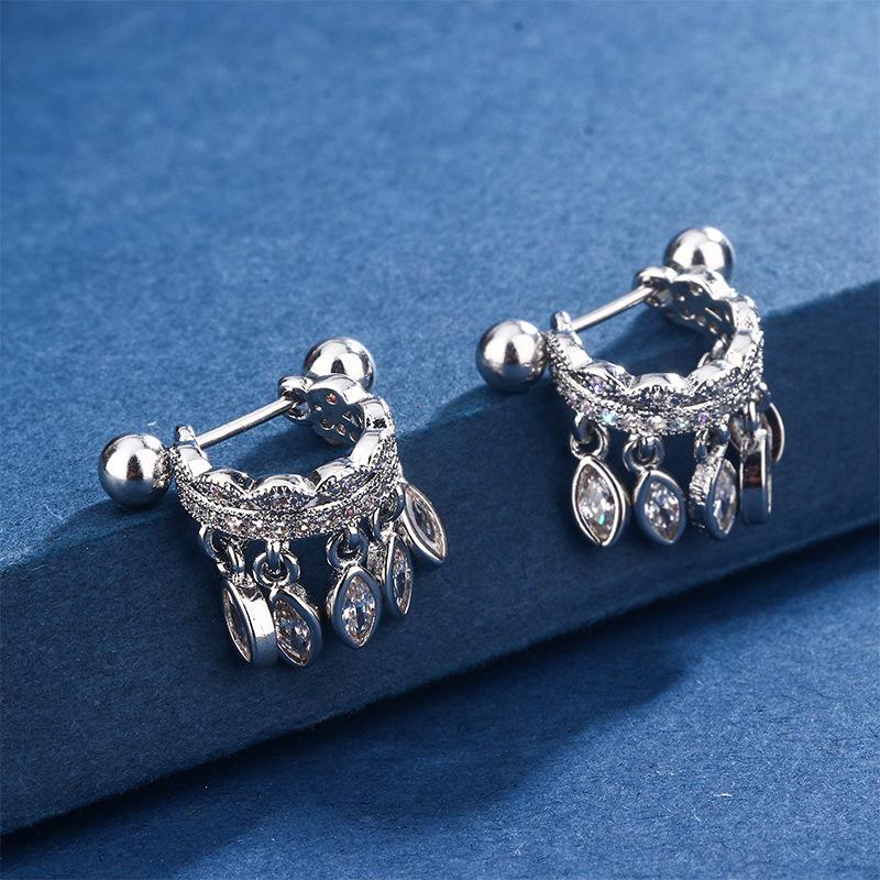 Shiny Zircon Water Drop Tassel Fake Cartilage Tassel Ear Cuff Boho Screw Buckle Earrings for Women Jewelry Accessories Gifts