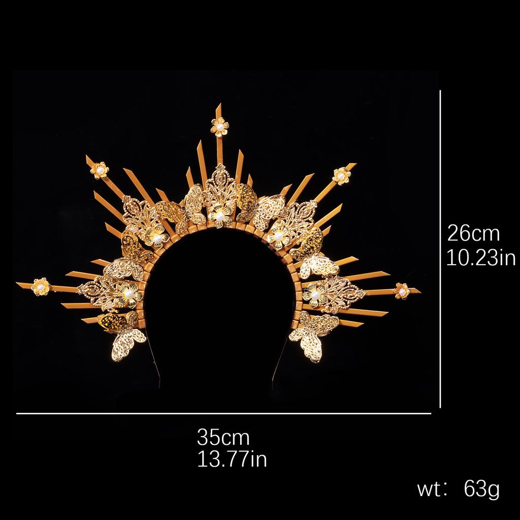 Women Crown Halo Headpiece Wedding Headwear Cosplay Girls Sun Goddess Pearl Halloween Carnival Party Headdress Costume Props