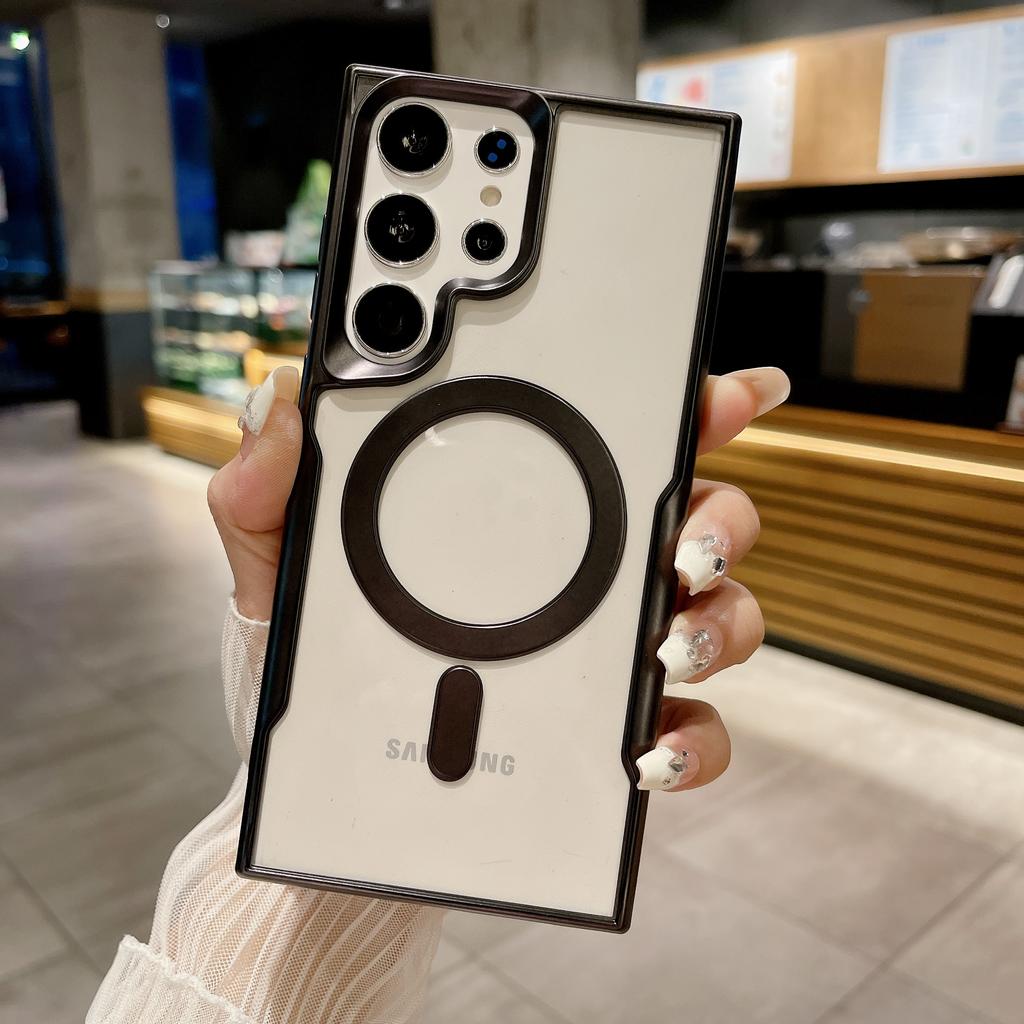 Matte Plating Magsafe Phone Case For Samsung Galaxy S24 Ultra S23 Plus S22 Ultra Magnetic Wireless Charging Silicone Transparent Cover Bumper