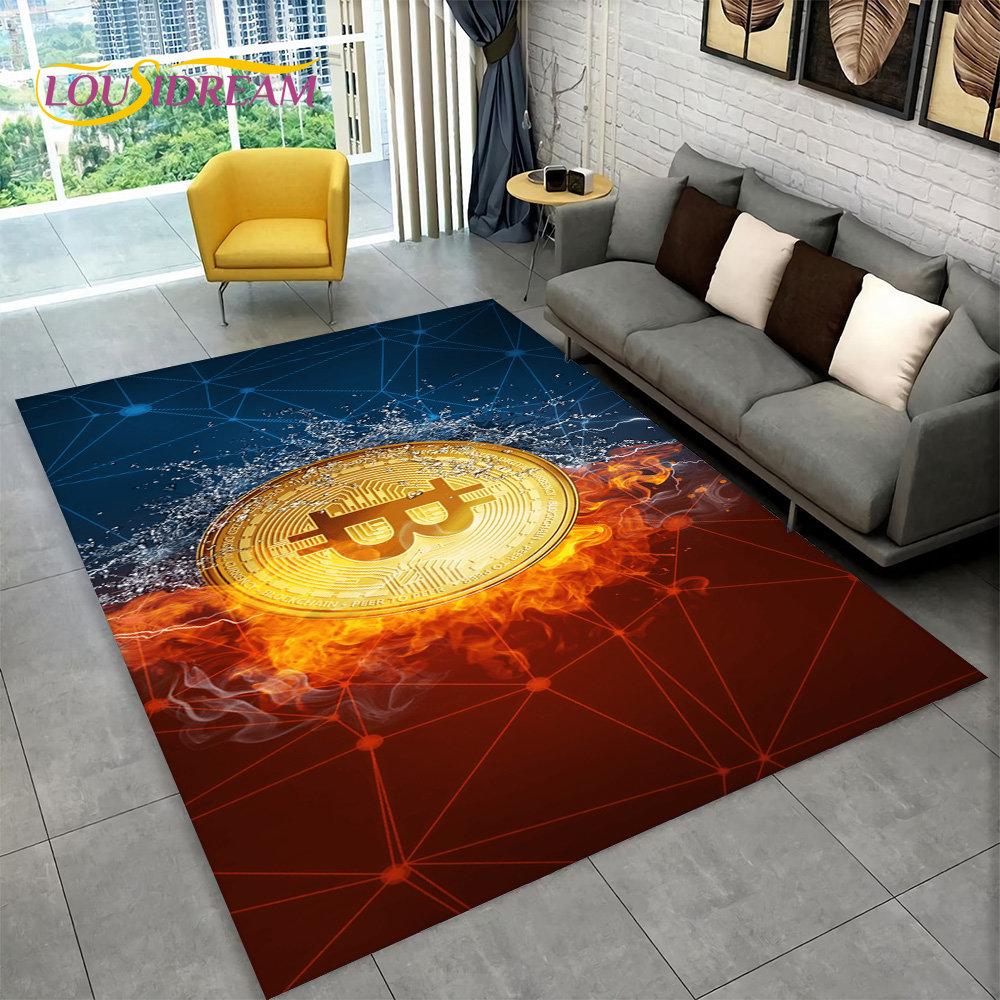 Covor 3D pentru monedă virtuală Bitcoin, mare, covor pentru sufragerie, dormitor, canapea, cameră de joacă, covoraș, covoraș anti-alunecare pentru copii