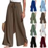 Women Wide Leg Split Pants Drawstring Waist Pockets Casual High Waist Pleated Beach Trousers Lightweight Loose Fit