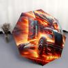 Automatic Folding Umbrella with Flaming Eyes - Portable Collapsible Design, 8-Rib Durable Frame, Vibrant Flame Truck Artwork,