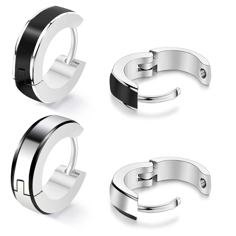 

Umiwe hoop earrings men s ladies set of 4 surgical stainless steel Allergy free for both ears Popularity cool simple ring earrings earrings