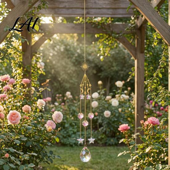 Artistic Patio Accents Crystal Suncatcher Rainbow Maker Prism Hanging Wind Chime Pendant Outdoor Courtyard Decoration for Window Balcony,