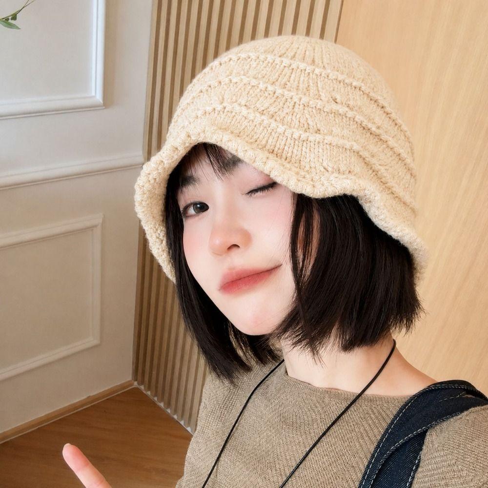 Knitted Knitted Bucket Hat Hollow Out Fisherman Hat Fashion Winter Beanie Women