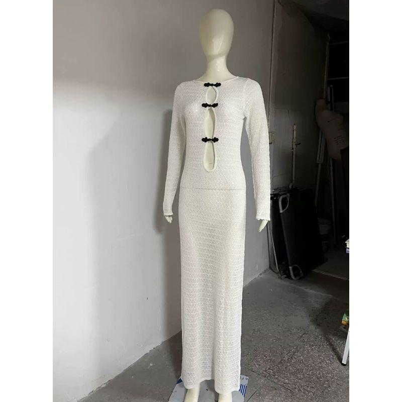 

E Fashion 2025 Весна/Лето Новое поступление Пляжная накидка с вырезами Богема Длинное платье-швабра с открытой спиной и юбкой «рыбий хвост» для вечера White S