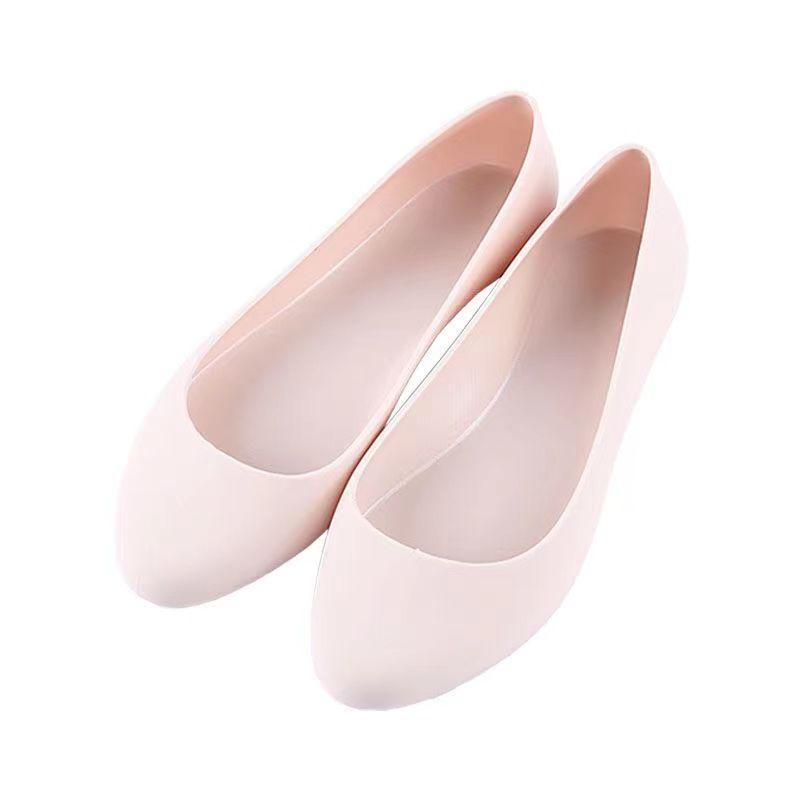 New Women's Summer Shallow Rain Shoes Soft Sole Non Slip Waterproof Flat Sole Slip-On Work Shoes Casual Round Toe Nude Shoes
