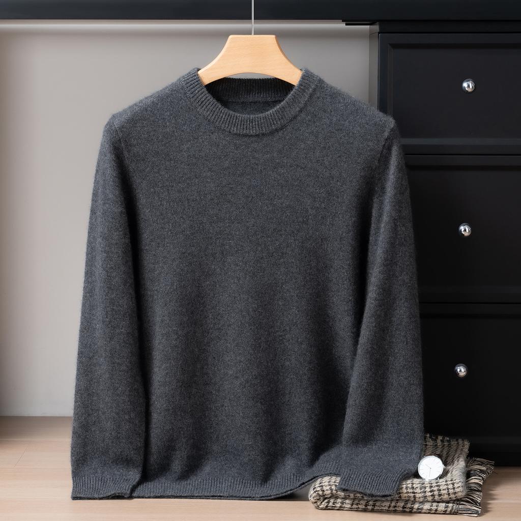Albas Hill Cashmere Sweater Men's Round Neck Double-strand Thickened Pure Cashmere Sweater Knitted Base