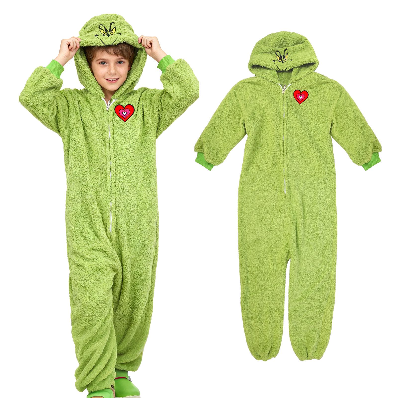 Green-Haired Monster Family Christmas Pajamas Set - Cosplay Grinch Costume Homewear 150cm