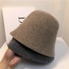 Autumn and Winter Plain Wool Fashion Warm Bucket Hat Women Solid Color Literary Mocha Color Bucket Hat Tide