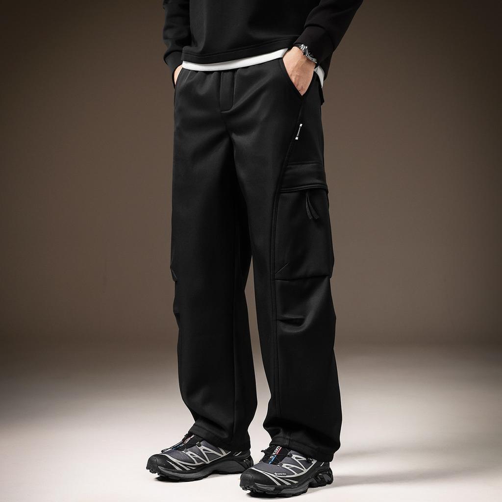 High-end American Design Tooling Casual Pants Men's Winter Velvet Thickened Loose Straight Wide-leg Scimitar Pants