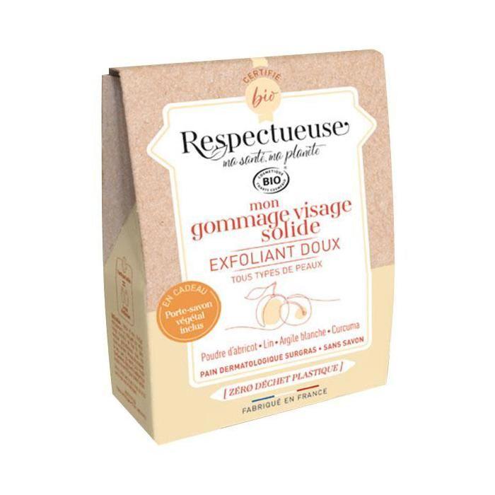 Respectueuse Mon Gommage Visage Solide Doux Bio 35g + Porte-Savon Végétal Offert