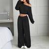 Tuta da Donna Vestibilità Larga Spalle Scoperte Manica Lunga Crop Top Vita Alta Pantaloni Larghi Tuta Due Pezzi
