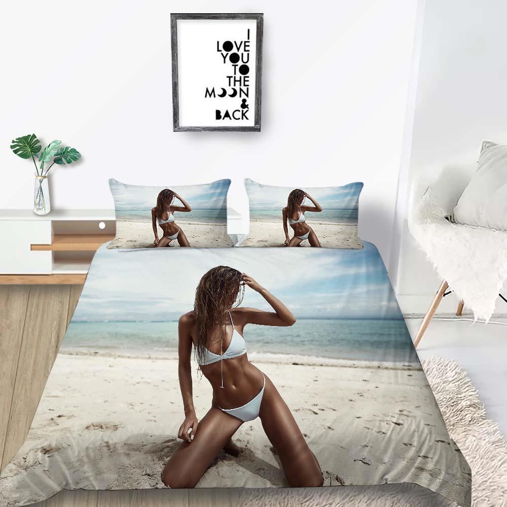 Bikini Poszwa na Kołdrę Nadruk 3D Zestaw Pościeli Kreatywne Tekstylia Domowe Mikrofibra Narzuta na Łóżko Mężczyzna Kobieta Rozmiar King Narzuta Prezent