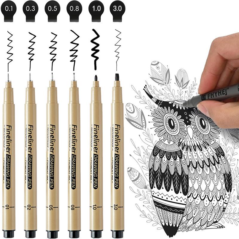 Black Fine-Liner Pen Set for Art, Hand-Painting, and Manga - Needle Tip for Detailed Line Work