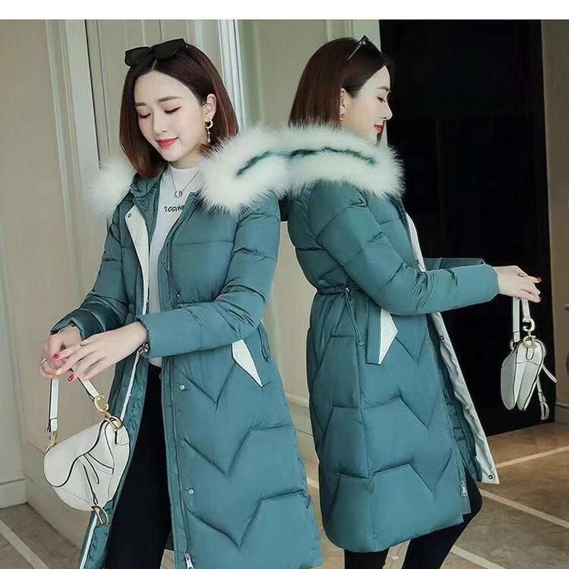 

Осенне-зимний пуховик, хлопковая куртка, женская утолщенная хлопковая куртка средней длины с большим меховым воротником XL зелёный