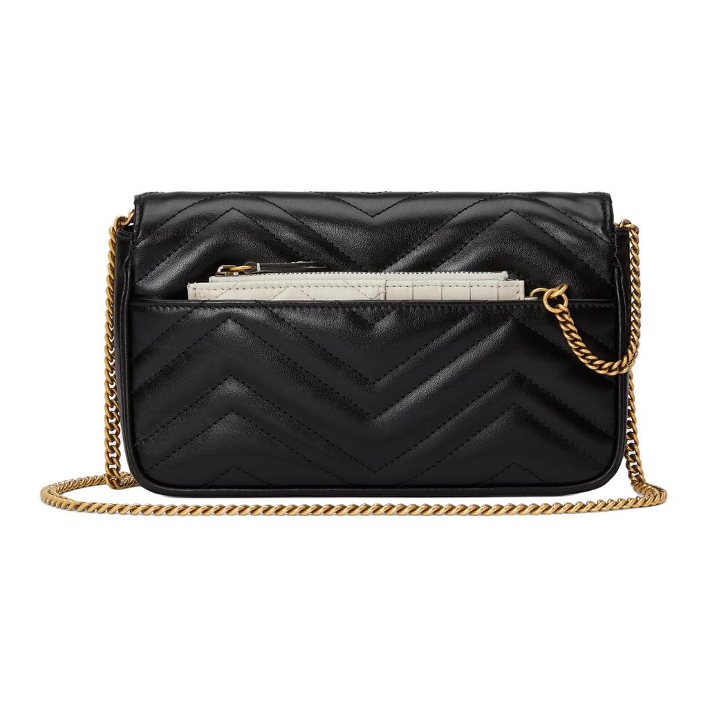 Gucci GG Marmont Gold Vintage Double G Logo Card Holder Leather Two In One Shoulder Crossbody Mini Bag Women Bags 751526-AACCE-1061