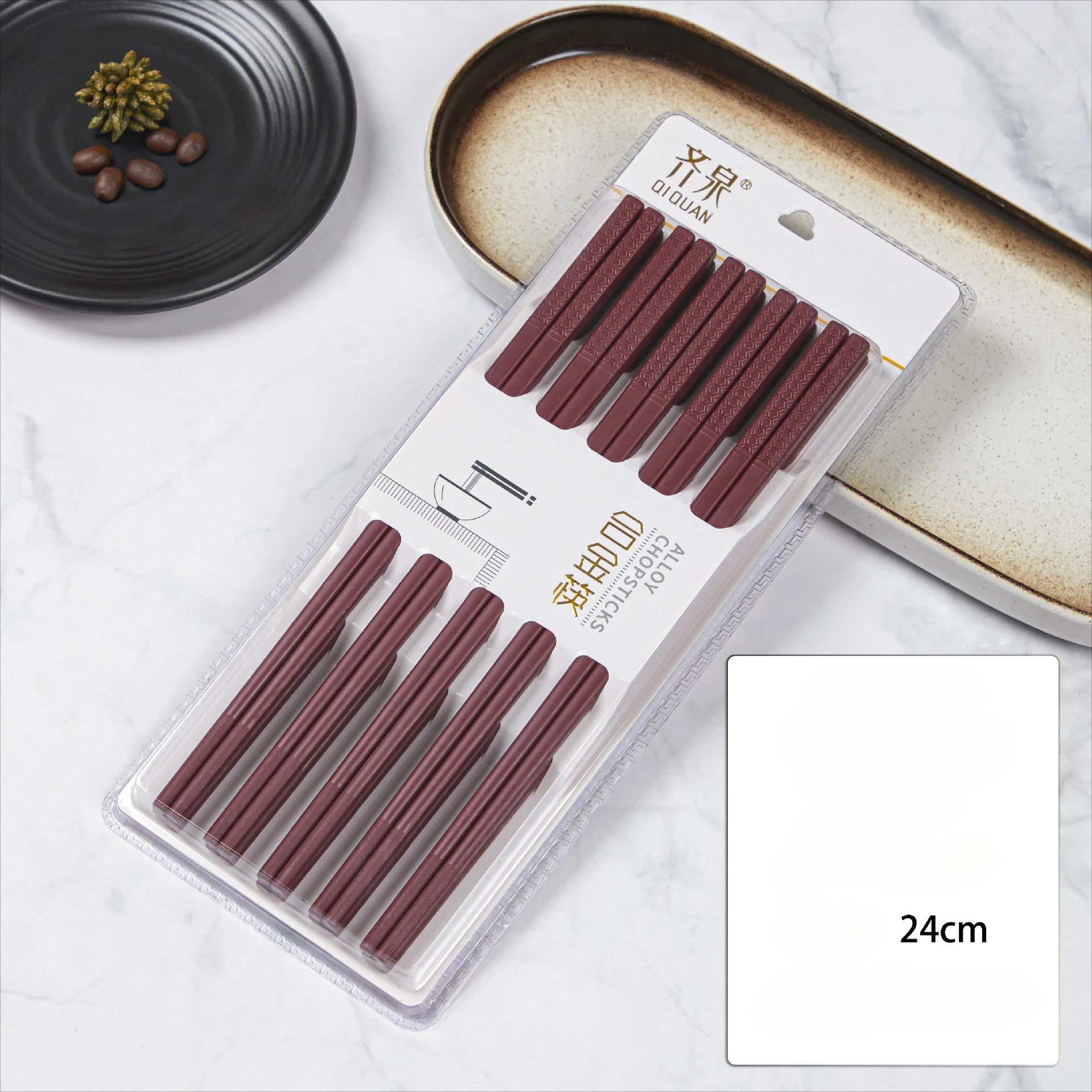 

10 Pairs Chopsticks Household Chop Sticks Kitchen Chinese Food Grade Plastic Alloy Reusable Chopsticks Set for Sushi Tableware