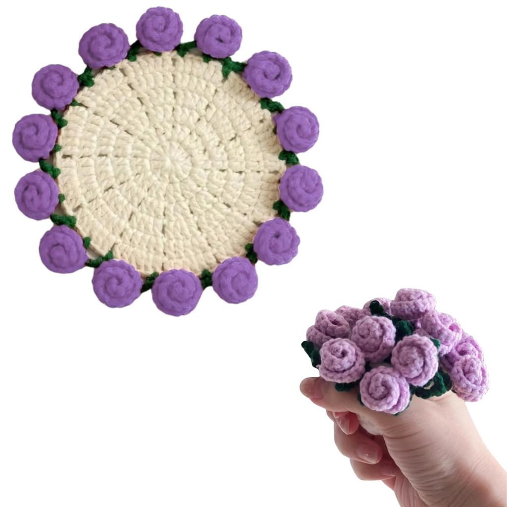 chuxinmy Crochet Flower Coaster Kit with Detailed Japanese Tutorial Video Knitting Set Anniversary Gift - Crafts, Knitting, - Mother's Day,