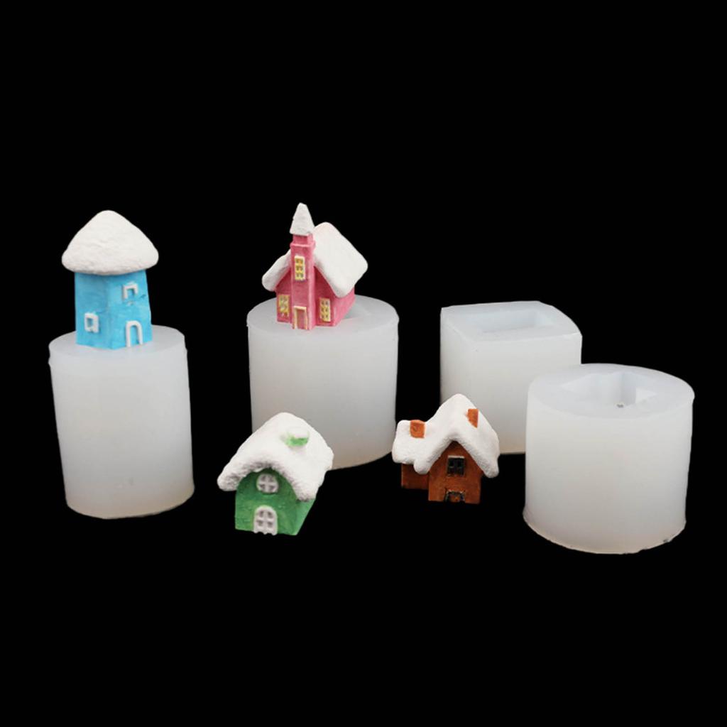 4 Pcs Small House Silicone Molds 3D Mini Hut Candle Molds Castings Mould Resin Mould DIY Baking Molds Home Decorations