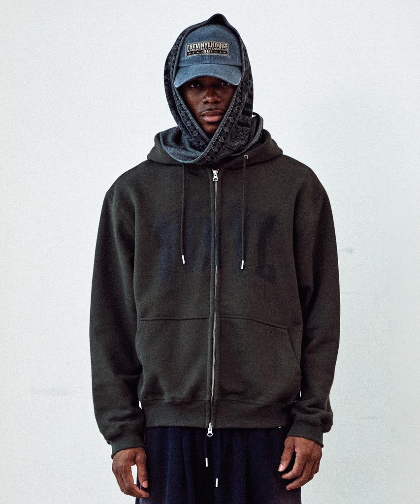 Thevinylhouse Graphic Hoodie Zip-Up Khaki
