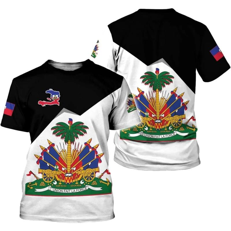 2026 3D Nationales Wappen & Flagge von Haiti Aufdruck Schnelltrocknendes Atmungsaktives Herren-T-Shirt | Outdoor-Sporttraining Eltern-Kind-Outfits