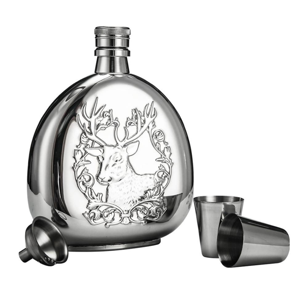 

British style 304 stainless steel hip flask, Outdoor portable large capacity flagon with funnel wineglass, Gift wine set, 17oz