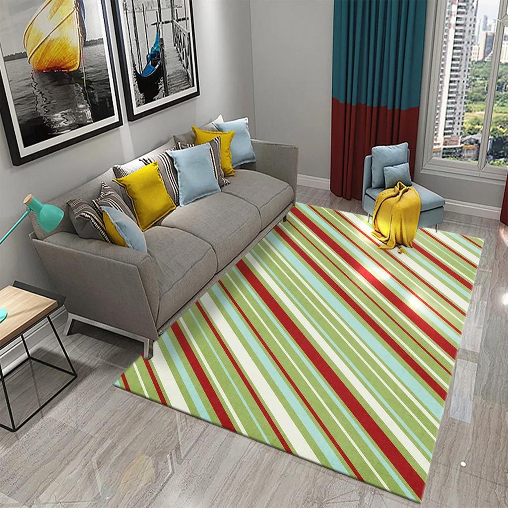 3D Retro Colorful Plaid Lines Carpet Colour Geometry Ethnic Style Rugs for Living Room Bedroom Decor Area Rugs Kitchen Floor Mat