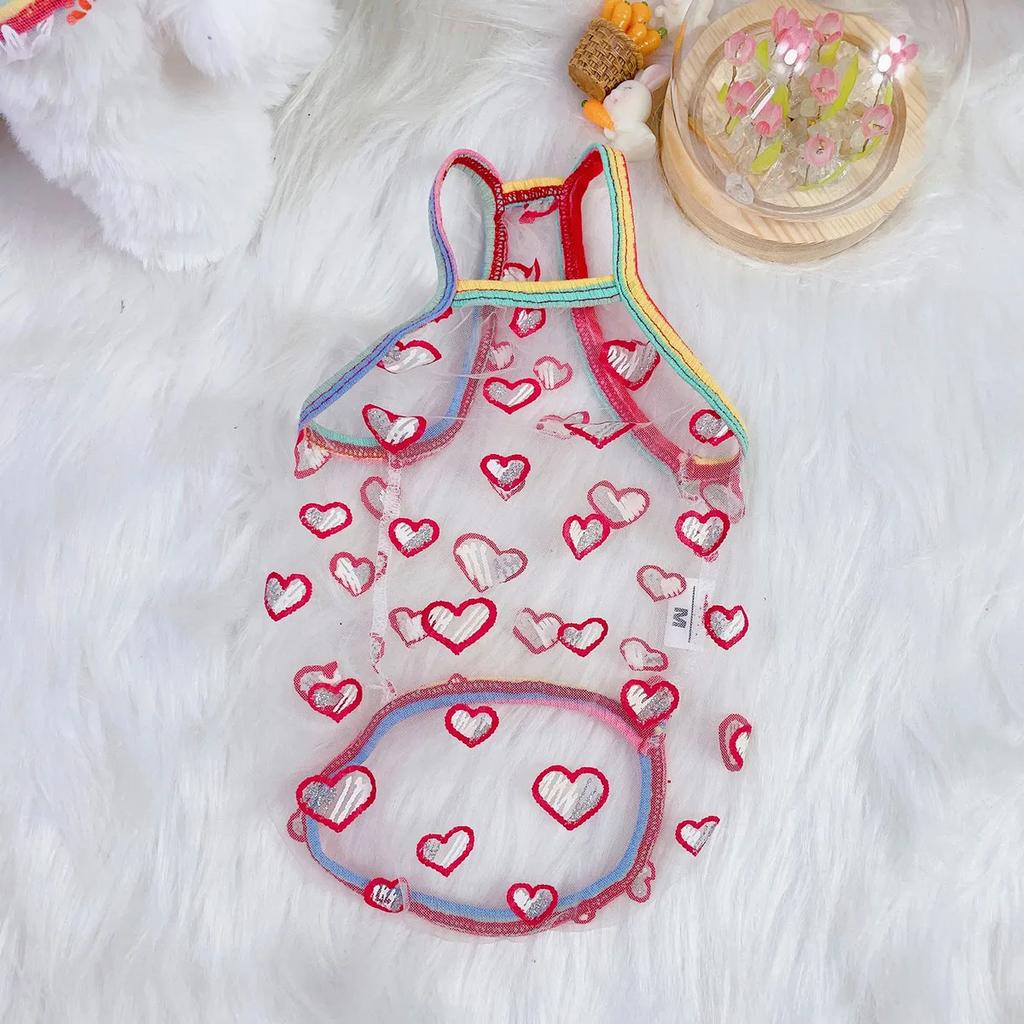 Hunde Süßes Netz-Erdbeer-Camisole Haustier-Kirsch-Camisole Sonnenschutz-Netz Teddybären Malteser Hund Welpenkleidung Hundekühlweste