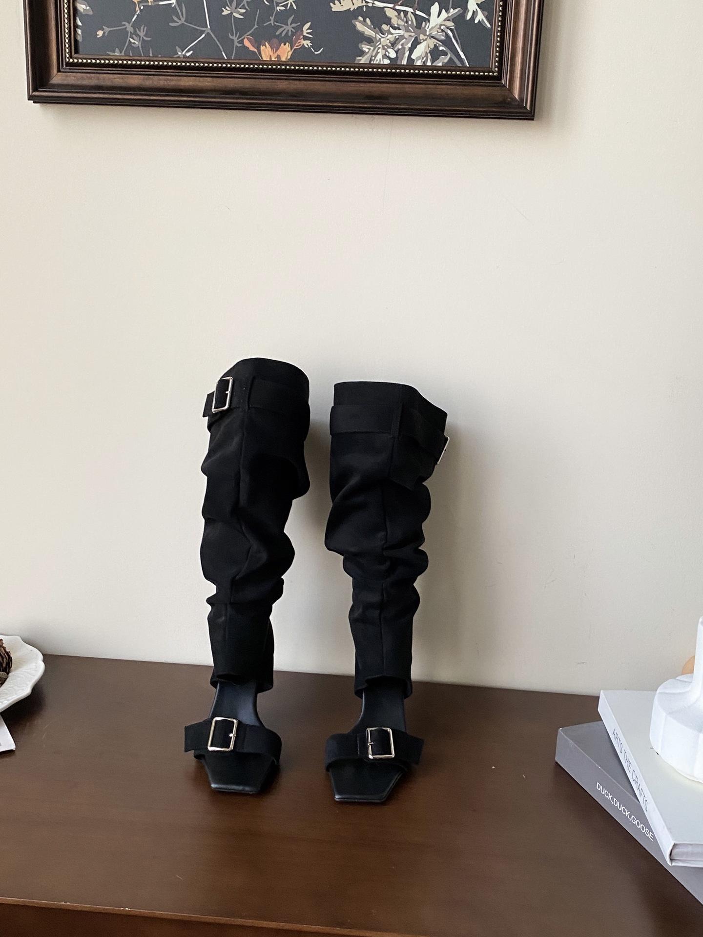 2025 European and American style square head high heel with lame cool boots 35