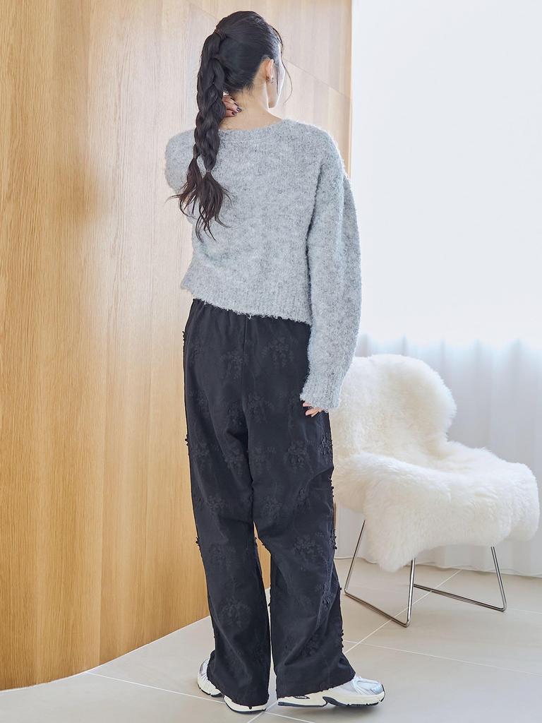 Cohen 3D Flower Embroidered Corduroy Easy Wide Pants, 76406000026, 2150 Natural (21), Medium