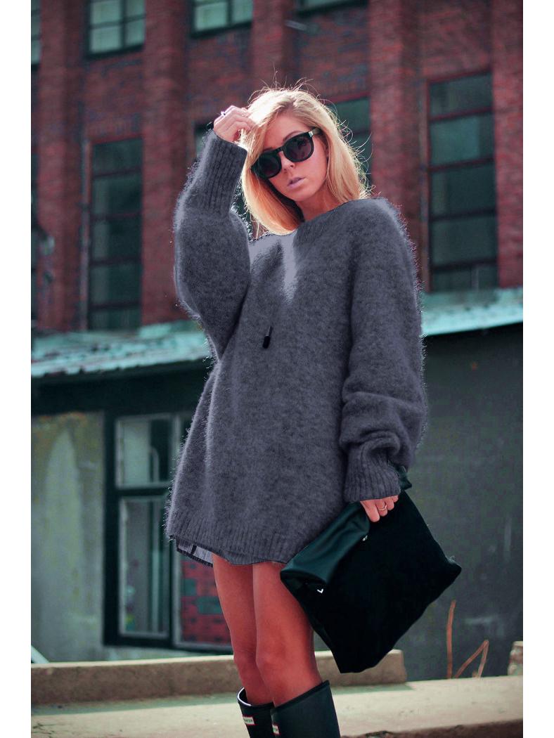 

Женский вязаный пуловер большого размера с круглым вырезом и длинными рукавами Small темно-серого