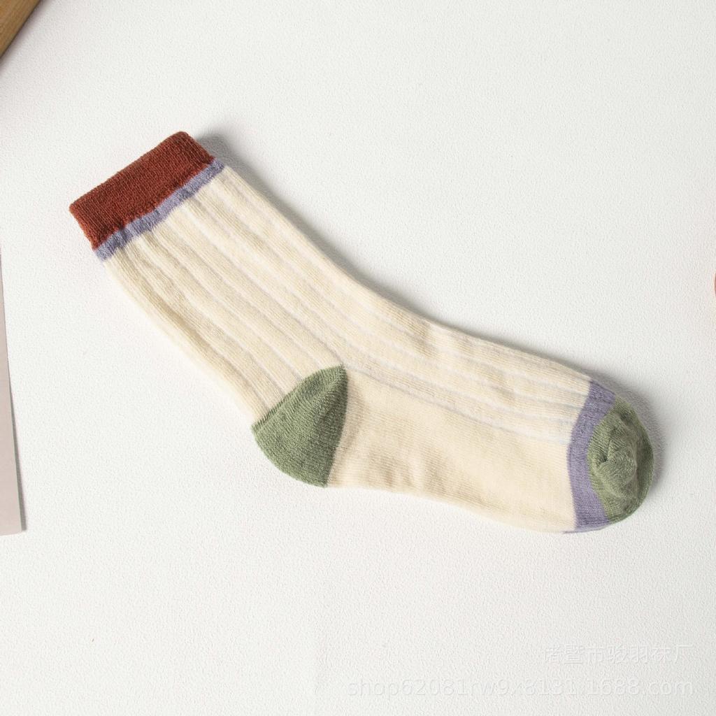 5 Pairs, Women's, Spliced Socks, Ribbed Midsole, Breathable Socks, Sweat Absorbing Socks, High Elasticity, Striped Socks, Sports Long Socks