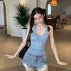 Blue Polka Dot V-neck Neck Sling Vest Women's Summer New American Spice Girl Style Slim-fitting Sleeveless Top