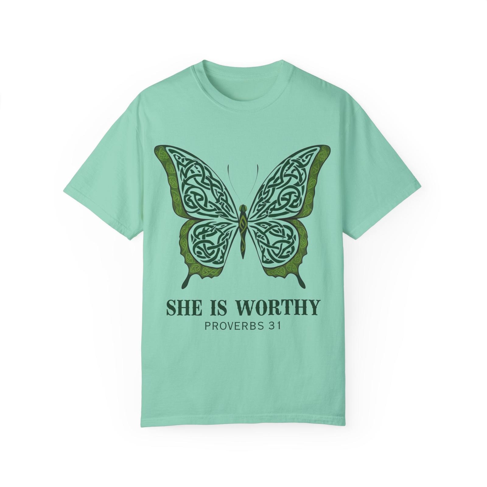 She is Worthy Shirt, Comfort Color s T-shirt, easter gift for teen butterfly tee S