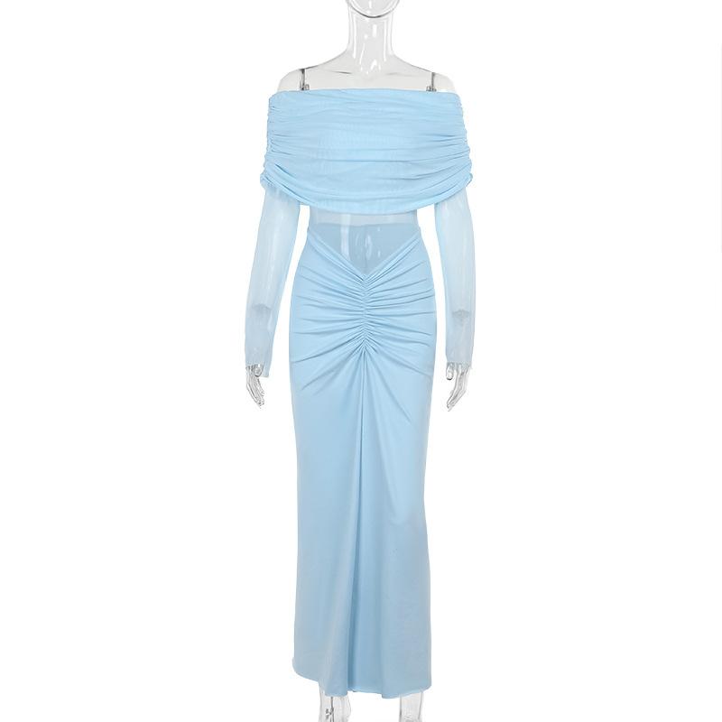 

Платье-ретрактор с одной линией плеча из газовой ткани, женское, стильное, модное, темпераментное, сексуальное, микропрозрачное, тонкое платье M синий