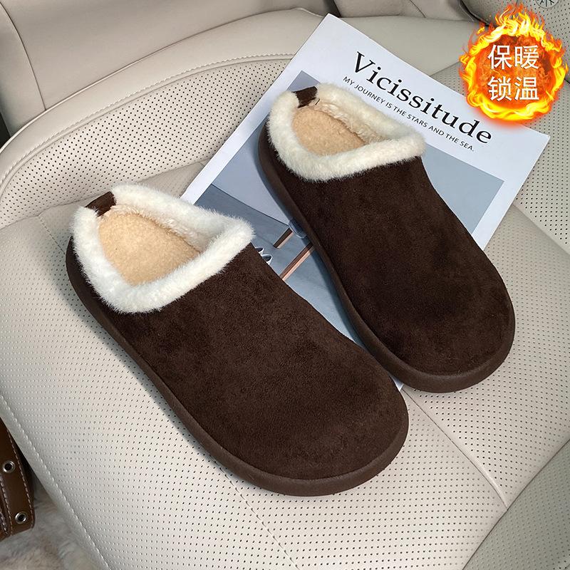 

Универсальные бархатные туфли Boken 2025 зима ленивые хлопковые туфли на одной педали женские теплые новые повседневные замшевые пушистые туфли 40 темно-коричневого
