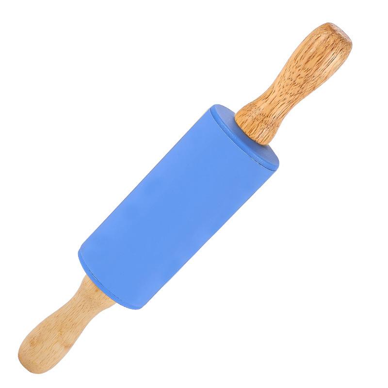 1Pcs Non-Stick Silicone Rolling Pin Wooden Handle Pastry Dough Flour Roller Kitchen Cooking Baking Tool For Pasta Cookie Dough