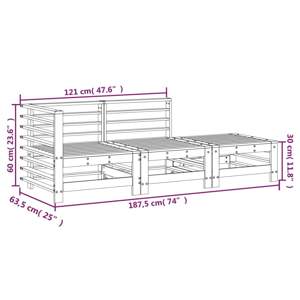 3 Piece Garden Lounge Set Solid Pine Wood