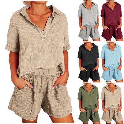 Conjuntos de Dos Piezas para Mujer Camisetas de Manga Corta con Cuello en V y Shorts de Cintura Alta